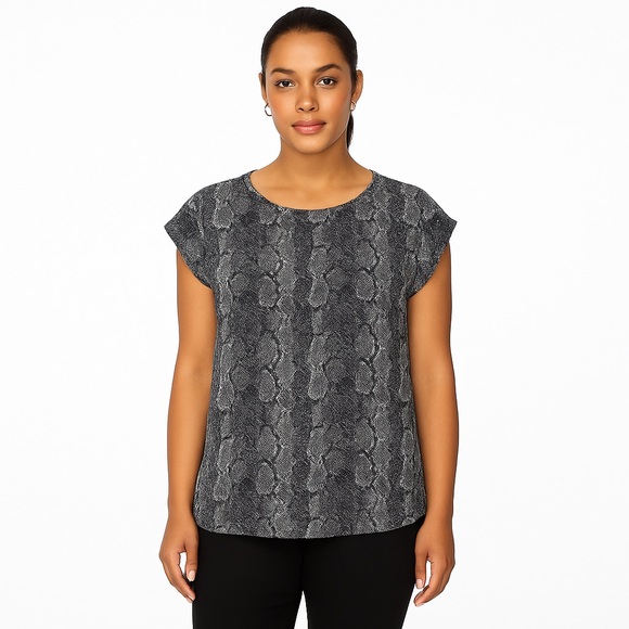 Joie Gray Black Snake Print Rancher 100% Silk Cap Sleeve Blouse Size Small - Picture 1 of 9